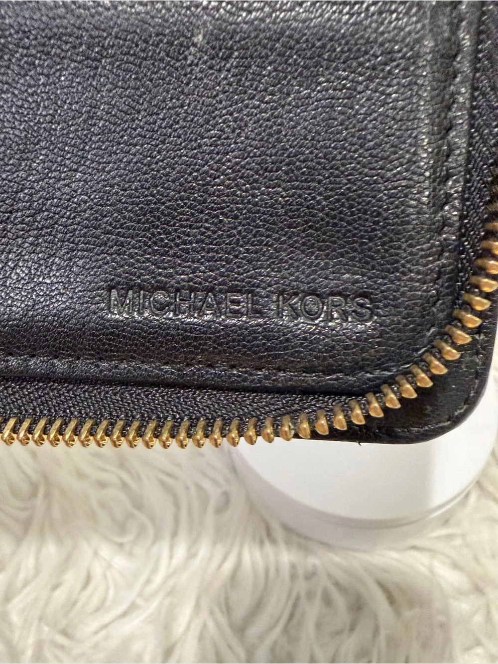 Michael Kors Black Leather Continental Wallet with Gold MK Lock